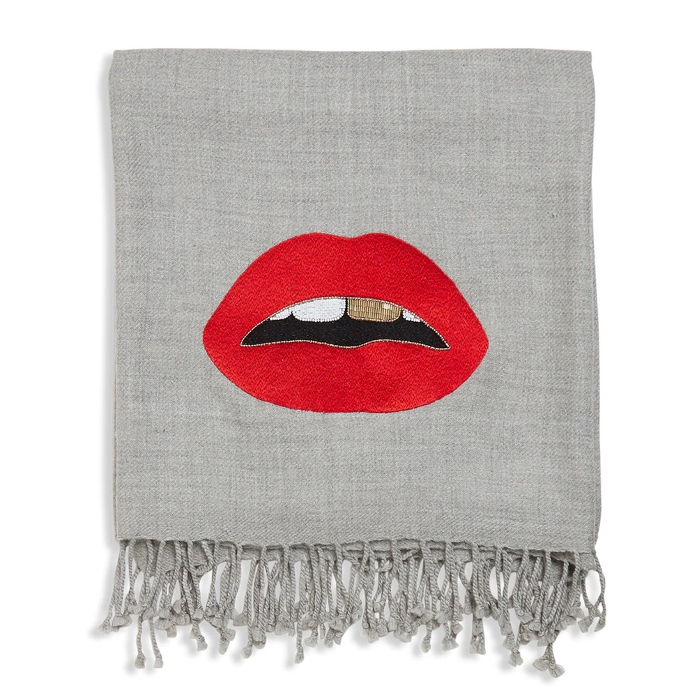 JONATHAN ADLER LIPS BEAD-EMBELLISHED CAMEL HAIR AND WOOL-BLEND THROW $430.00